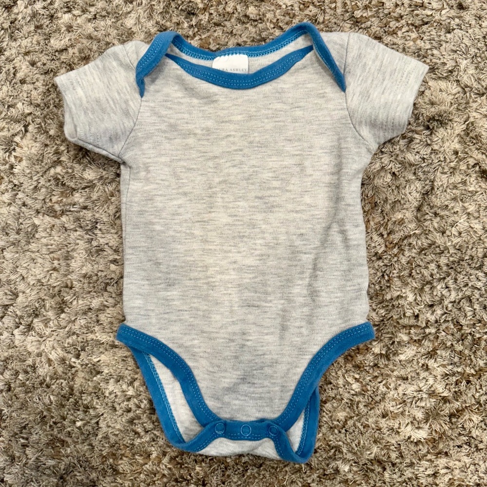 Laura Ashley Baby Gray Trim Onesie 3–6M